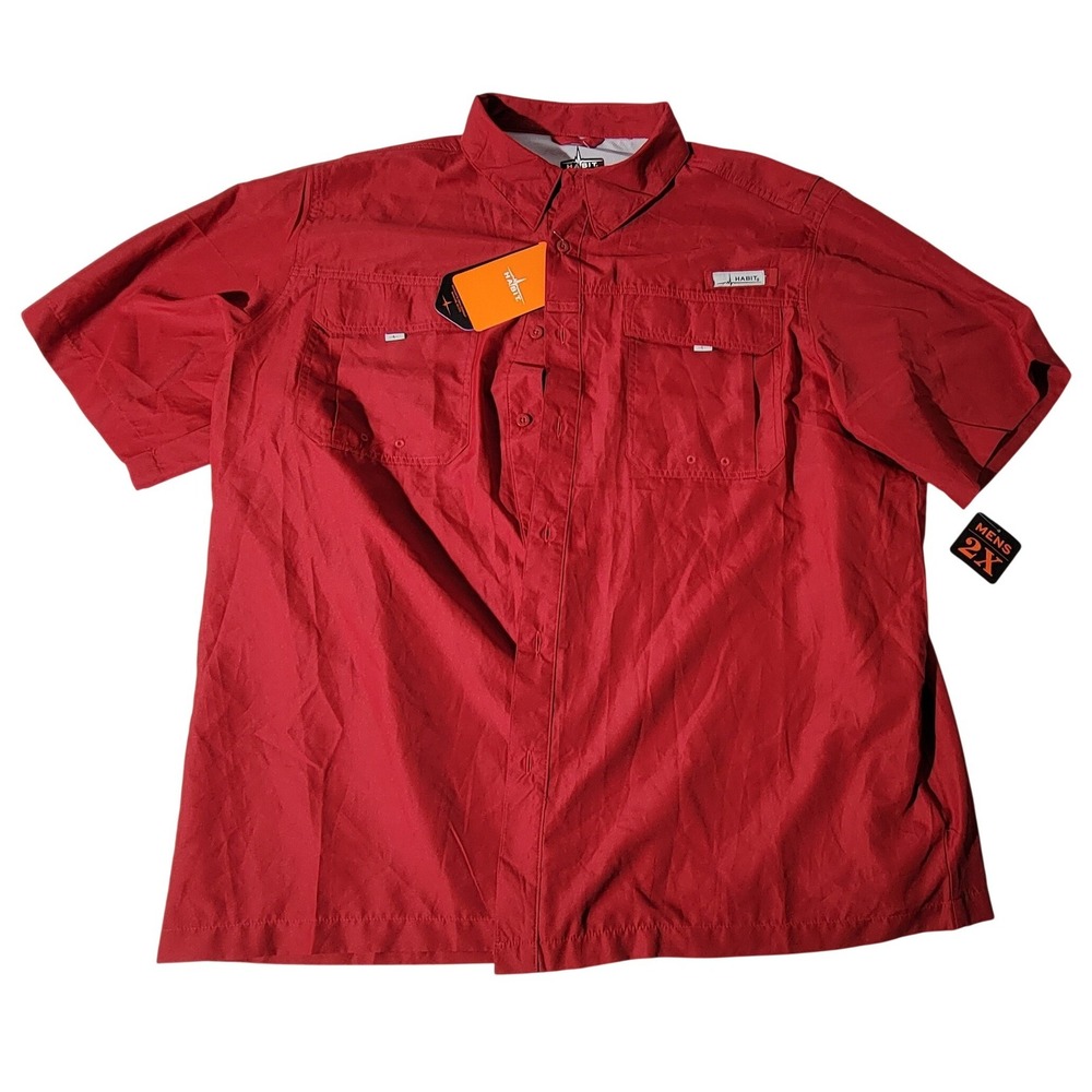 Habit Mens Crayfish Creek River Shirt 2XL Brick Red Short Sleeve Vented TS10221